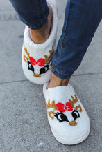 Load image into Gallery viewer, Christmas Reindeer Print Fleece Slippers
