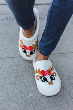 Load image into Gallery viewer, Christmas Reindeer Print Fleece Slippers
