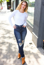 Load image into Gallery viewer, Judy Blue Dark Wash Mid Rise Distressed Straight Leg Jeans
