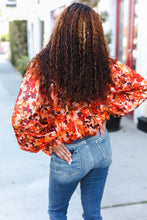 Load image into Gallery viewer, Fall Vibes Rust Floral Print Notched Neck Smocked Satin Top
