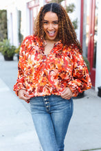 Load image into Gallery viewer, Fall Vibes Rust Floral Print Notched Neck Smocked Satin Top
