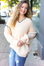 Load image into Gallery viewer, The Perfect Day Oatmeal Notched Neck Contrast Stitch Knit Hoodie
