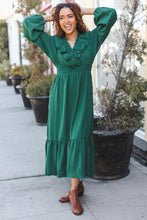 Load image into Gallery viewer, Beautiful You Holiday Green Overlap Ruffle V Neck Midi Dress
