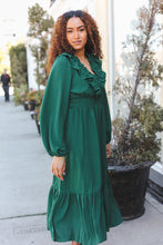 Load image into Gallery viewer, Beautiful You Holiday Green Overlap Ruffle V Neck Midi Dress
