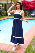 Load image into Gallery viewer, Bold &amp; Sassy Navy Square Neck Ric Rac Trim Adjustable Straps Maxi
