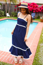 Load image into Gallery viewer, Bold &amp; Sassy Navy Square Neck Ric Rac Trim Adjustable Straps Maxi
