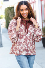 Load image into Gallery viewer, Spread Joy Taupe Floral Front Tie Elastic Long Sleeve Blouse
