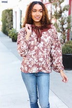 Load image into Gallery viewer, Spread Joy Taupe Floral Front Tie Elastic Long Sleeve Blouse
