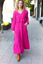 Load image into Gallery viewer, Beautiful You Berry Pintuck Detail Frill V Neck Maxi Dress
