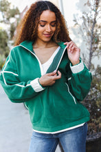 Load image into Gallery viewer, Catch Glances Green Cinched Waist Half Zip Up Fleece Jacket
