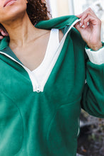 Load image into Gallery viewer, Catch Glances Green Cinched Waist Half Zip Up Fleece Jacket
