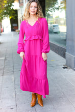 Load image into Gallery viewer, Beautiful You Berry Pintuck Detail Frill V Neck Maxi Dress
