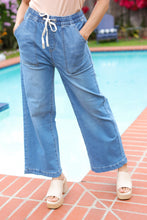 Load image into Gallery viewer, Denim Blue High Rise Drawstring Cropped Jeans
