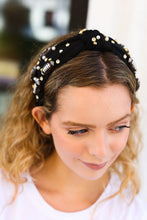 Load image into Gallery viewer, Black Stone &amp; Gem Football Embellished Top Knot Headband
