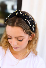 Load image into Gallery viewer, Black Stone &amp; Gem Football Embellished Top Knot Headband
