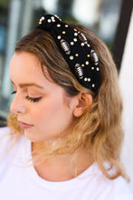 Load image into Gallery viewer, Black Stone &amp; Gem Football Embellished Top Knot Headband
