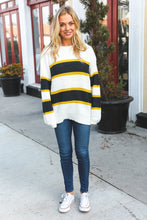 Load image into Gallery viewer, Casual Chic Yellow &amp; Ivory Stripe Oversize Knit Sweater
