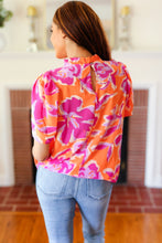 Load image into Gallery viewer, Feel Your Best Fuchsia Orange Floral Print Frill Mock Neck Top
