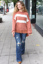 Load image into Gallery viewer, Feeling Playful Rust Stripe Color Block French Terry Hoodie
