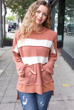 Load image into Gallery viewer, Feeling Playful Rust Stripe Color Block French Terry Hoodie
