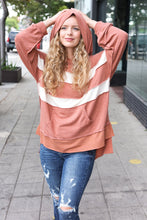 Load image into Gallery viewer, Feeling Playful Rust Stripe Color Block French Terry Hoodie
