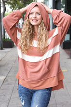 Load image into Gallery viewer, Feeling Playful Rust Stripe Color Block French Terry Hoodie
