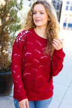 Load image into Gallery viewer, Casual Chic Burgundy Pointelle Lace Shoulder Knit Sweater
