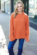 Load image into Gallery viewer, Fall Vibes Rust Rib Knit Large Stitch Oversized Sweater
