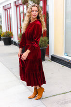 Load image into Gallery viewer, Holiday Dreaming Burgundy Velvet Mock Neck Smocked Waist Dress
