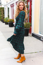 Load image into Gallery viewer, All I Want Hunter Green Plaid Elastic V Neck Tiered Maxi Dress
