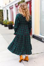 Load image into Gallery viewer, All I Want Hunter Green Plaid Elastic V Neck Tiered Maxi Dress
