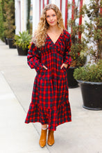 Load image into Gallery viewer, All I Want Red Plaid Elastic V Neck Tiered Maxi Dress
