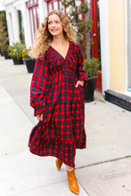 Load image into Gallery viewer, All I Want Red Plaid Elastic V Neck Tiered Maxi Dress
