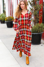 Load image into Gallery viewer, Adorable In Red Plaid Ruffle Detail Fit &amp; Flare Midi Dress
