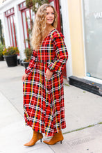 Load image into Gallery viewer, Adorable In Red Plaid Ruffle Detail Fit &amp; Flare Midi Dress
