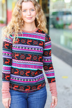 Load image into Gallery viewer, Christmas Ready Black &amp; Fuchsia Reindeer Print Thermal Top
