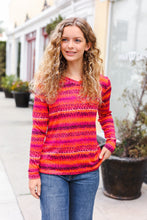 Load image into Gallery viewer, Be Bold Flame &amp; Magenta Striped Cable Knit Print Hacci Top
