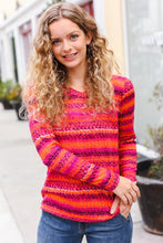 Load image into Gallery viewer, Be Bold Flame &amp; Magenta Striped Cable Knit Print Hacci Top
