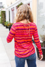 Load image into Gallery viewer, Be Bold Flame &amp; Magenta Striped Cable Knit Print Hacci Top
