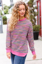 Load image into Gallery viewer, Bring Joy Magenta Multicolor Textured Waffle Knit Sweater
