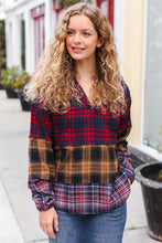 Load image into Gallery viewer, Holiday Ready Red &amp; Mustard Plaid Notched Neck Flannel Hoodie
