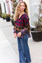 Load image into Gallery viewer, Holiday Ready Red &amp; Mustard Plaid Notched Neck Flannel Hoodie
