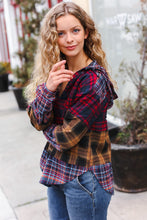 Load image into Gallery viewer, Holiday Ready Red &amp; Mustard Plaid Notched Neck Flannel Hoodie
