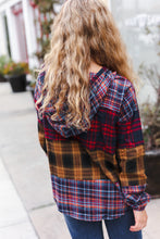 Load image into Gallery viewer, Holiday Ready Red &amp; Mustard Plaid Notched Neck Flannel Hoodie
