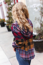 Load image into Gallery viewer, Holiday Ready Red &amp; Mustard Plaid Notched Neck Flannel Hoodie
