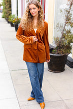 Load image into Gallery viewer, Holiday Stunner Rust Velvet Lapel Blazer
