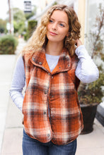 Load image into Gallery viewer, Put Together Rust Taupe Plaid Snap Button Quilted Puffer Vest
