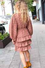 Load image into Gallery viewer, Feminine Flair Terracotta Leopard Print Ruffle Tiered Dress
