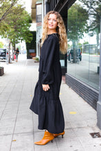 Load image into Gallery viewer, Lock Eyes Black Notched Neck Frill Hem Tiered Maxi Dress
