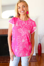 Load image into Gallery viewer, Follow Me Fuchsia Floral Ric Rac Trim Flutter Sleeve Top
